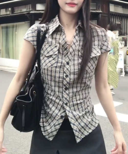 HALEY PESCA(ヘーリーペスカ)の「HALEY PESCA/韓国風レトロシャツ(シャツ/ブラウス・レディース・ブルー/グレー/ピンク・SMALL/MEDIUM)」の10枚目の写真