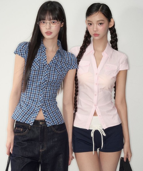 HALEY PESCA(ヘーリーペスカ)の「HALEY PESCA/韓国風レトロシャツ(シャツ/ブラウス・レディース・ブルー/グレー/ピンク・SMALL/MEDIUM)」の17枚目の写真