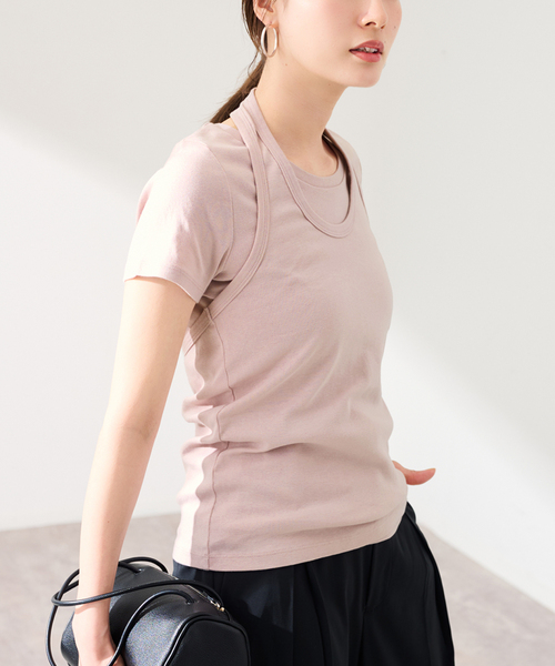 FRAMeWORK(フレームワーク)の「レイヤードアンサンブル(Tシャツ/カットソー・レディース・ピンク/チャコールグレー/ベージュ・FREE)」の4枚目の写真