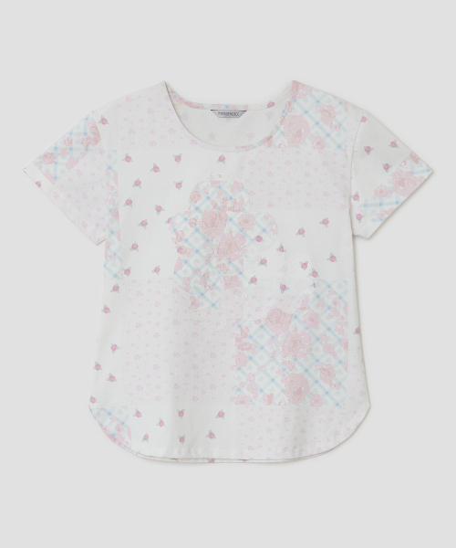 TYPESERVICE（タイプサービス）の「Flower Applique Curve Short Sleeve Top [Pink]（Tシャツ/カットソー・レディース・その他・FREE）」の2枚目の写真