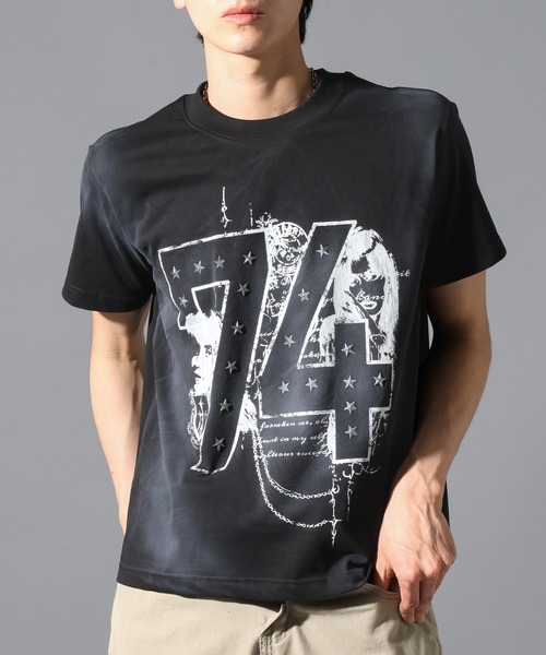 LAND MUSEUM（ランドミュージアム）の「LAND MUSEUM／スタッズナンバーＴ（Tシャツ/カットソー・メンズ・ブラック/ネイビー・LARGE/MEDIUM）」の2枚目の写真
