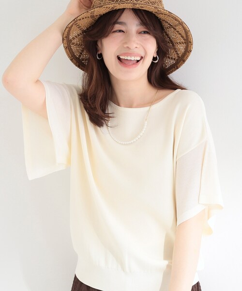 SHOO・LA・RUE(シューラルー)の「【S-LL/ひんやり/洗濯機可】インせず着られる ひらり袖ニット(ニット/セーター・レディース・ブラック/ブラウン系/アイボリー/ピンク系その他/サックスブルー・01/02/03/04)」の1枚目の写真