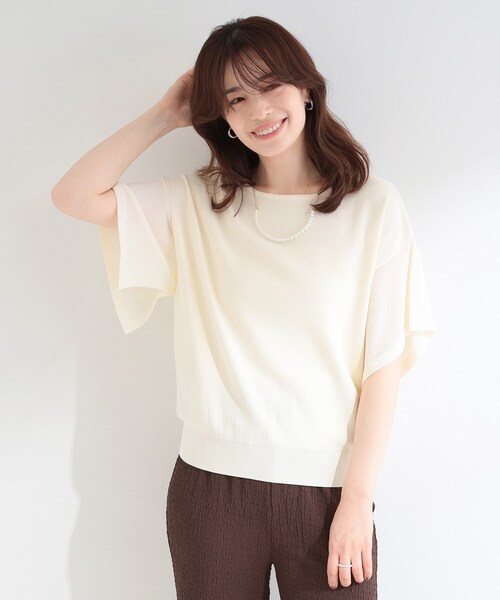 SHOO・LA・RUE(シューラルー)の「【S-LL/ひんやり/洗濯機可】インせず着られる ひらり袖ニット(ニット/セーター・レディース・ブラック/ブラウン系/アイボリー/ピンク系その他/サックスブルー・01/02/03/04)」の6枚目の写真