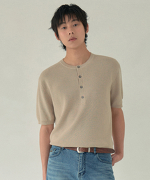 ウォッシャブルミニマルヘンリーネックハーフニット_BEIGE(WC26KN46)