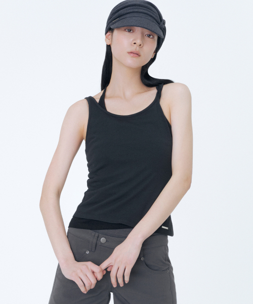 Miseki SEOUL(ミセキソウル)の「Twist string layered sleeveless BLACK(Tシャツ/カットソー・レディース・その他・1/2)」の1枚目の写真