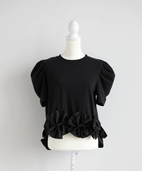 M y u(ミュー)の「リボンTシャツ(Tシャツ/カットソー・レディース・BLACK/WHITE・ML)」の5枚目の写真