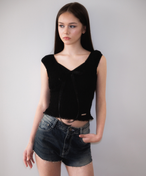 ROSEFRANTZ（ロゼフランツ）の「Chiffon Ribbon Crinkle Sleeveless [Black]（Tシャツ/カットソー・レディース・ブラック・SMALL/MEDIUM）」の7枚目の写真