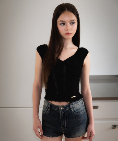ROSEFRANTZ（ロゼフランツ）の「Chiffon Ribbon Crinkle Sleeveless [Black]（Tシャツ/カットソー・レディース・ブラック・SMALL/MEDIUM）」の8枚目の写真