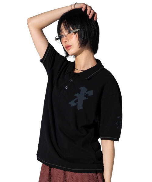 XTONZ（エクストーンズ）の「XTT161 クレストピケTシャツ (ブラック)（Tシャツ/カットソー・レディース・その他・SMALL/MEDIUM/LARGE）」の2枚目の写真
