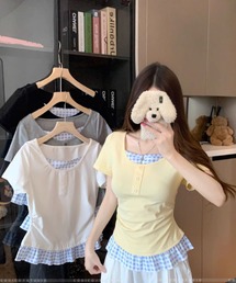 HALEY PESCA/チェックフリルレイヤードトップス