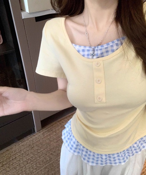 HALEY PESCA（ヘーリーペスカ）の「HALEY PESCA/チェックフリルレイヤードトップス（Tシャツ/カットソー・レディース・ホワイト/グレー/ブラック/イエロー・FREE）」の20枚目の写真