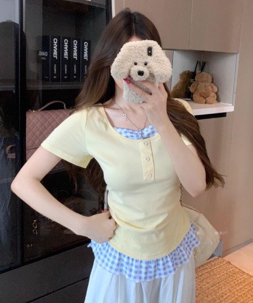 HALEY PESCA（ヘーリーペスカ）の「HALEY PESCA/チェックフリルレイヤードトップス（Tシャツ/カットソー・レディース・ホワイト/グレー/ブラック/イエロー・FREE）」の22枚目の写真