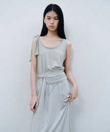 CACELE（カッセル）の「2WAY TIE SLEEVELESS DRESS, BEIGE GRAY（ワンピース）」