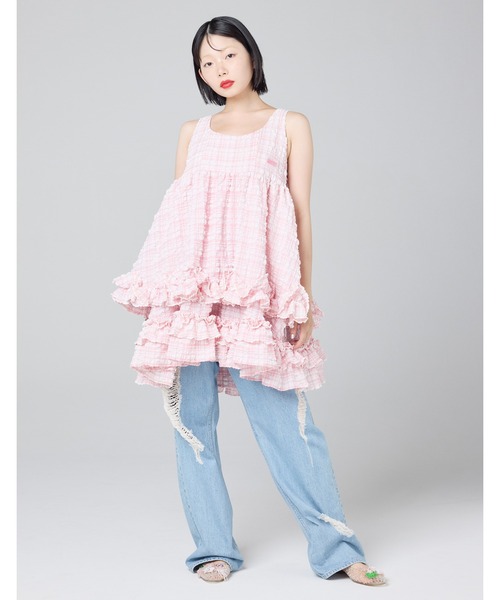 Little sunny bite（リトルサニーバイト）の「【8】【it】【Little Sunny Bite 】checker frill dress（チュニック・レディース・ブルー/ピンク・SMALL/MEDIUM）」の2枚目の写真