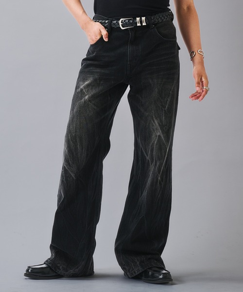 ANDER HUNK（アンダーハンク）の「Crack & Rigid Straight Denim/クラック＆リジットストレートデニム（デニムパンツ・メンズ・ブラック系その他/ブラック・SMALL/MEDIUM/LARGE）」の2枚目の写真