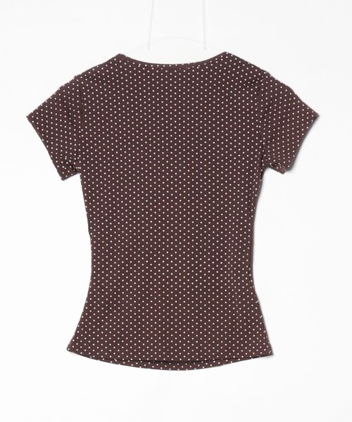 gossip！ロサンゼルス（ゴシップロサンゼルス）の「【Y2Kガーリー】 ドット柄レース切り替えフロントリボントップス（Tシャツ/カットソー・レディース・ドット・M）」の2枚目の写真