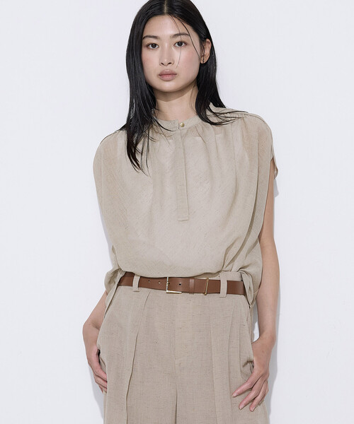 COMME CA(コムサ)の「【セットアップ対応】【RE:撚】トリアセクールスラブ ブラウス(シャツ/ブラウス・レディース・ブラック/ライトグレー/キナリ・9号)」の2枚目の写真