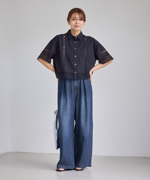 ROPE' PICNIC(ロペピクニック)の「さらっとライトオンスワイドデニムパンツ(デニムパンツ・レディース・ネイビー/サックスブルー・S/M)」の4枚目の写真
