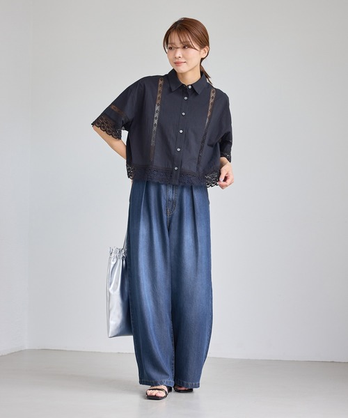 ROPE' PICNIC(ロペピクニック)の「さらっとライトオンスワイドデニムパンツ(デニムパンツ・レディース・ネイビー/サックスブルー・S/M)」の5枚目の写真