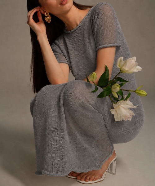 by LEGNA（バイレグナ）の「【2点セット】透かし編み半袖ロングワンピース（ワンピース・レディース・ブラック/アイボリー/グレー・FREE）」の3枚目の写真