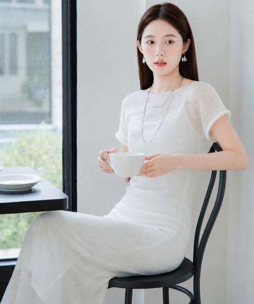 by LEGNA（バイレグナ）の「【2点セット】透かし編み半袖ロングワンピース（ワンピース・レディース・ブラック/アイボリー/グレー・FREE）」の17枚目の写真