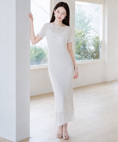 by LEGNA（バイレグナ）の「【2点セット】透かし編み半袖ロングワンピース（ワンピース・レディース・ブラック/アイボリー/グレー・FREE）」の19枚目の写真