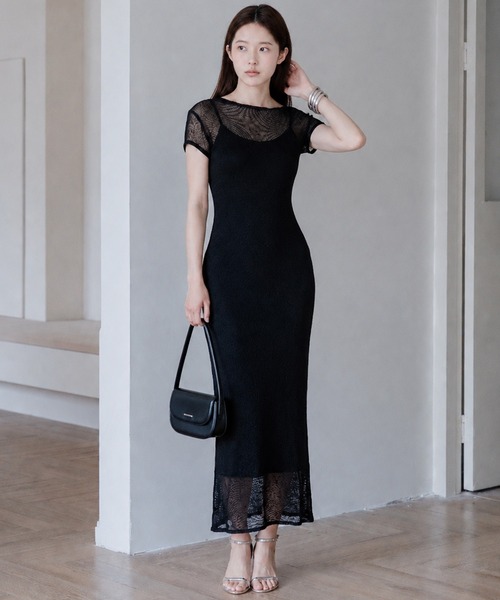 by LEGNA（バイレグナ）の「【2点セット】透かし編み半袖ロングワンピース（ワンピース・レディース・ブラック/アイボリー/グレー・FREE）」の13枚目の写真