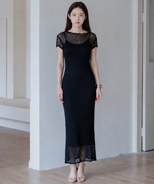 by LEGNA（バイレグナ）の「【2点セット】透かし編み半袖ロングワンピース（ワンピース・レディース・ブラック/アイボリー/グレー・FREE）」の12枚目の写真