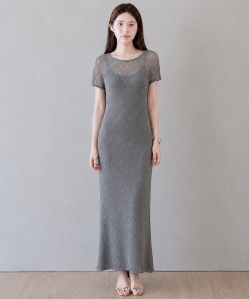 by LEGNA（バイレグナ）の「【2点セット】透かし編み半袖ロングワンピース（ワンピース・レディース・ブラック/アイボリー/グレー・FREE）」の6枚目の写真