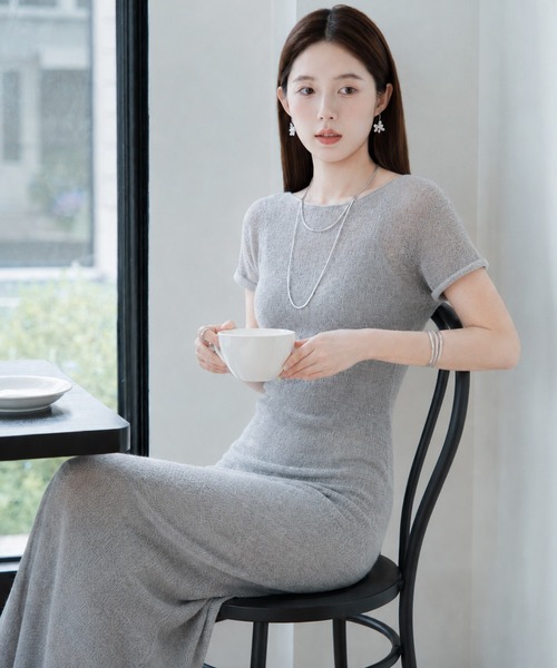 by LEGNA（バイレグナ）の「【2点セット】透かし編み半袖ロングワンピース（ワンピース・レディース・ブラック/アイボリー/グレー・FREE）」の8枚目の写真