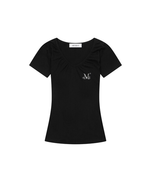 MUCENT(ムセント)の「モベルVネックシャーリング半袖Tシャツ(4カラー)(Tシャツ/カットソー・レディース・ブラック/チャコールグレー/ホワイト/パープル・FREE)」の2枚目の写真