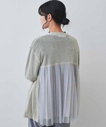 IEDIT 異素材チュールで軽やかに着映えするバックプリーツカーディガン