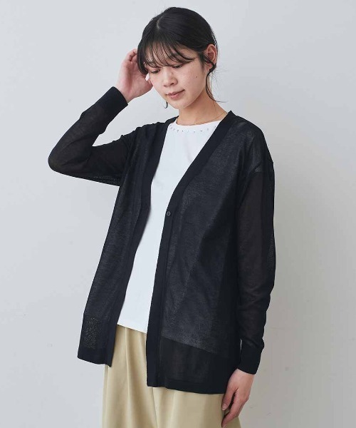 IEDIT(イディット)の「IEDIT 異素材チュールで軽やかに着映えするバックプリーツカーディガン(カーディガン/ボレロ・レディース・グリーン/ブラック/グレー・M/L/LL/3L)」の2枚目の写真