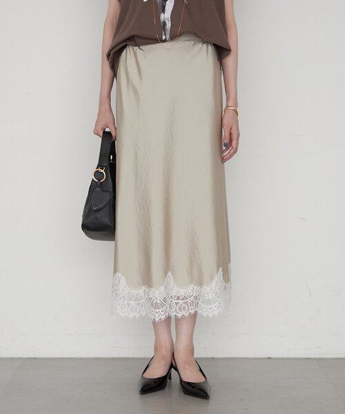 LOUNGEDRESS(ラウンジドレス)の「《セットアップ可》ミモレレースナロースカート(スカート・レディース・ベージュ/ブラック/ピンク・FREE)」の2枚目の写真
