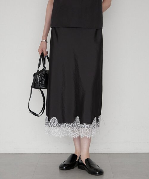 LOUNGEDRESS(ラウンジドレス)の「《セットアップ可》ミモレレースナロースカート(スカート・レディース・ベージュ/ブラック/ピンク・FREE)」の1枚目の写真