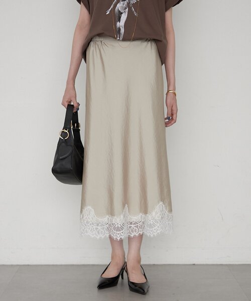 LOUNGEDRESS(ラウンジドレス)の「《セットアップ可》ミモレレースナロースカート(スカート・レディース・ベージュ/ブラック/ピンク・FREE)」の12枚目の写真