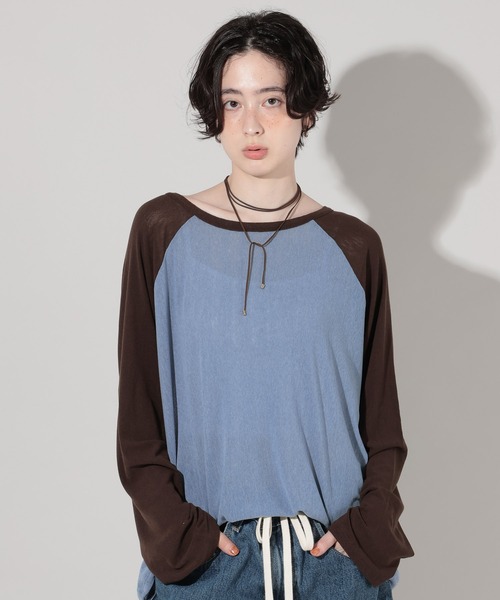 GEORGE'S(ジョージズ)の「メッシュラグランTシャツ(Tシャツ/カットソー・レディース・ブルー/ボルドー/オフホワイト・FREE)」の2枚目の写真