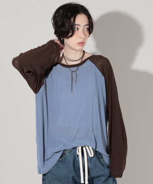 GEORGE'S(ジョージズ)の「メッシュラグランTシャツ(Tシャツ/カットソー・レディース・ブルー/ボルドー/オフホワイト・FREE)」の14枚目の写真