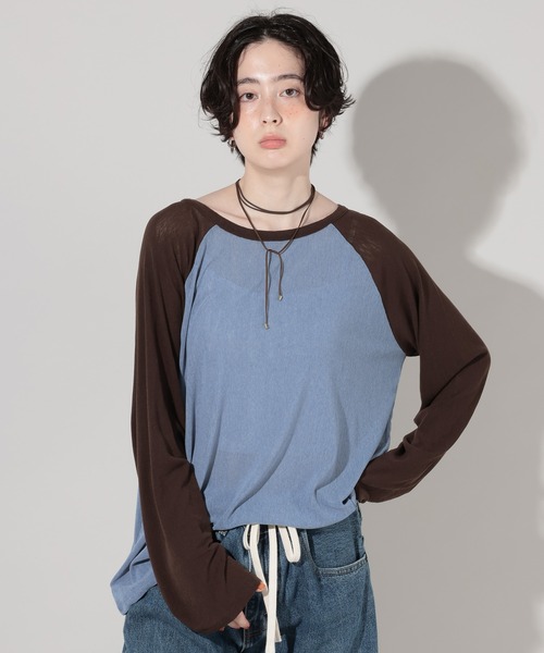 GEORGE'S(ジョージズ)の「メッシュラグランTシャツ(Tシャツ/カットソー・レディース・ブルー/ボルドー/オフホワイト・FREE)」の15枚目の写真