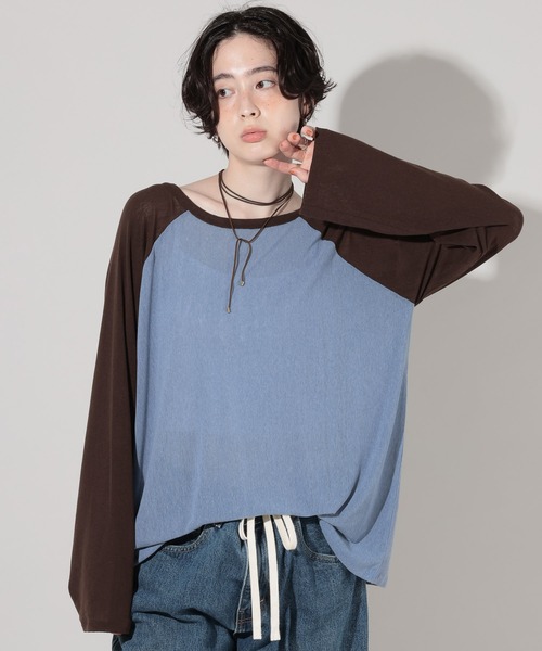 GEORGE'S(ジョージズ)の「メッシュラグランTシャツ(Tシャツ/カットソー・レディース・ブルー/ボルドー/オフホワイト・FREE)」の16枚目の写真