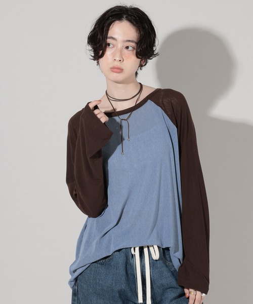 GEORGE'S(ジョージズ)の「メッシュラグランTシャツ(Tシャツ/カットソー・レディース・ブルー/ボルドー/オフホワイト・FREE)」の17枚目の写真