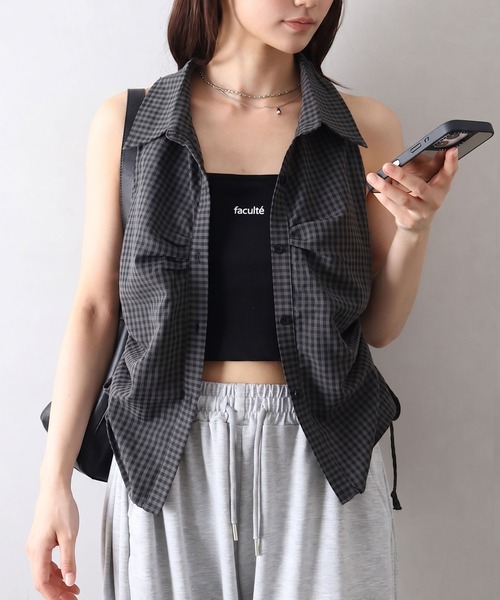 SpRay（スプレイ）の「サイドシャーリングノースリーブシャツ（シャツ/ブラウス・レディース・ブラック×ホワイト/ブラック/ホワイト/ブラック×グレー・FREE）」の15枚目の写真