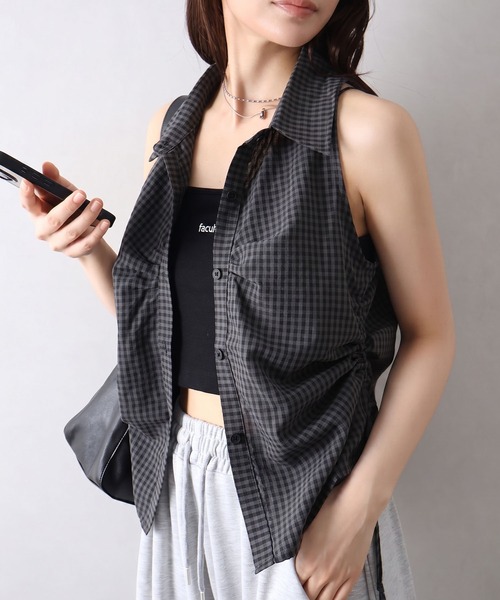 SpRay（スプレイ）の「サイドシャーリングノースリーブシャツ（シャツ/ブラウス・レディース・ブラック×ホワイト/ブラック/ホワイト/ブラック×グレー・FREE）」の16枚目の写真