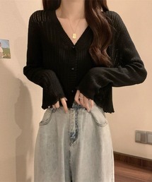 透かし編みランダムリブサマーニットカーディガン