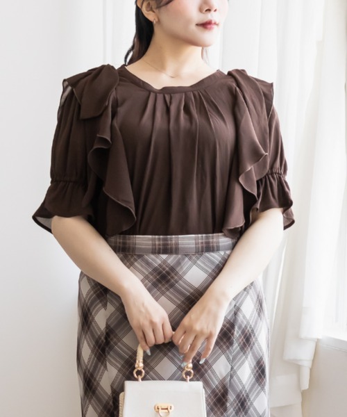 CLETTE(クレット)の「肩リボンフリルブラウス(シャツ/ブラウス・レディース・サックスブルー/ネイビー/ブラウン・3L/LL/4L)」の17枚目の写真
