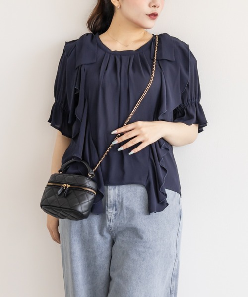 CLETTE(クレット)の「肩リボンフリルブラウス(シャツ/ブラウス・レディース・サックスブルー/ネイビー/ブラウン・3L/LL/4L)」の11枚目の写真