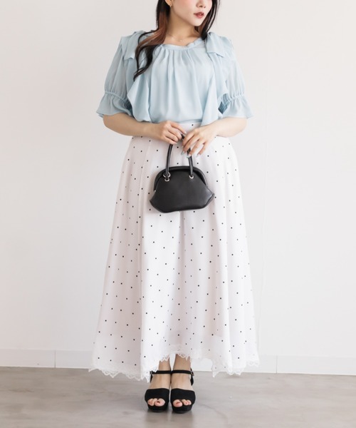 CLETTE(クレット)の「肩リボンフリルブラウス(シャツ/ブラウス・レディース・サックスブルー/ネイビー/ブラウン・3L/LL/4L)」の16枚目の写真