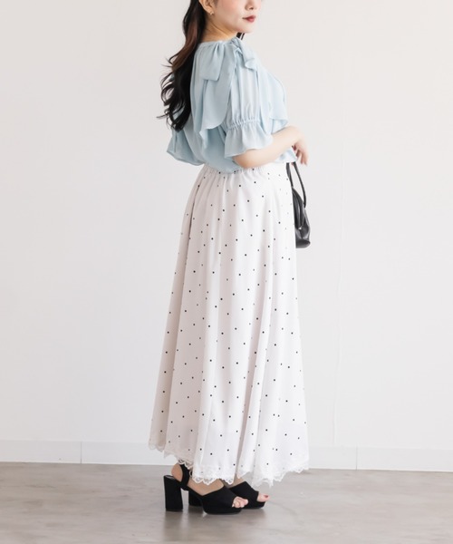CLETTE(クレット)の「肩リボンフリルブラウス(シャツ/ブラウス・レディース・サックスブルー/ネイビー/ブラウン・3L/LL/4L)」の5枚目の写真
