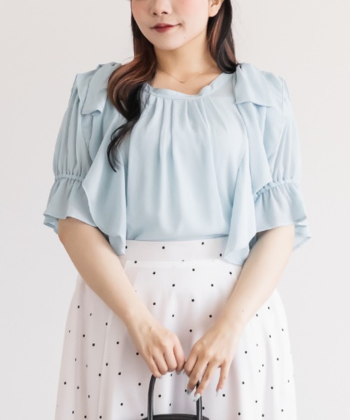 CLETTE(クレット)の「肩リボンフリルブラウス(シャツ/ブラウス・レディース・サックスブルー/ネイビー/ブラウン・3L/LL/4L)」の15枚目の写真