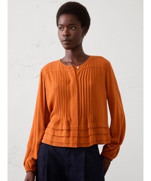美品 バナナリパブリック ノーカラー セットアップ 茶系 BANANA REPUBLIC｜バナナ・リパブリックのシャツ/ブラウス（ノーカラー